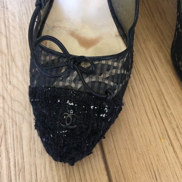 Chanel tweed top camellia mesh sheer pumps 39 US8 - Picture 12 of 12